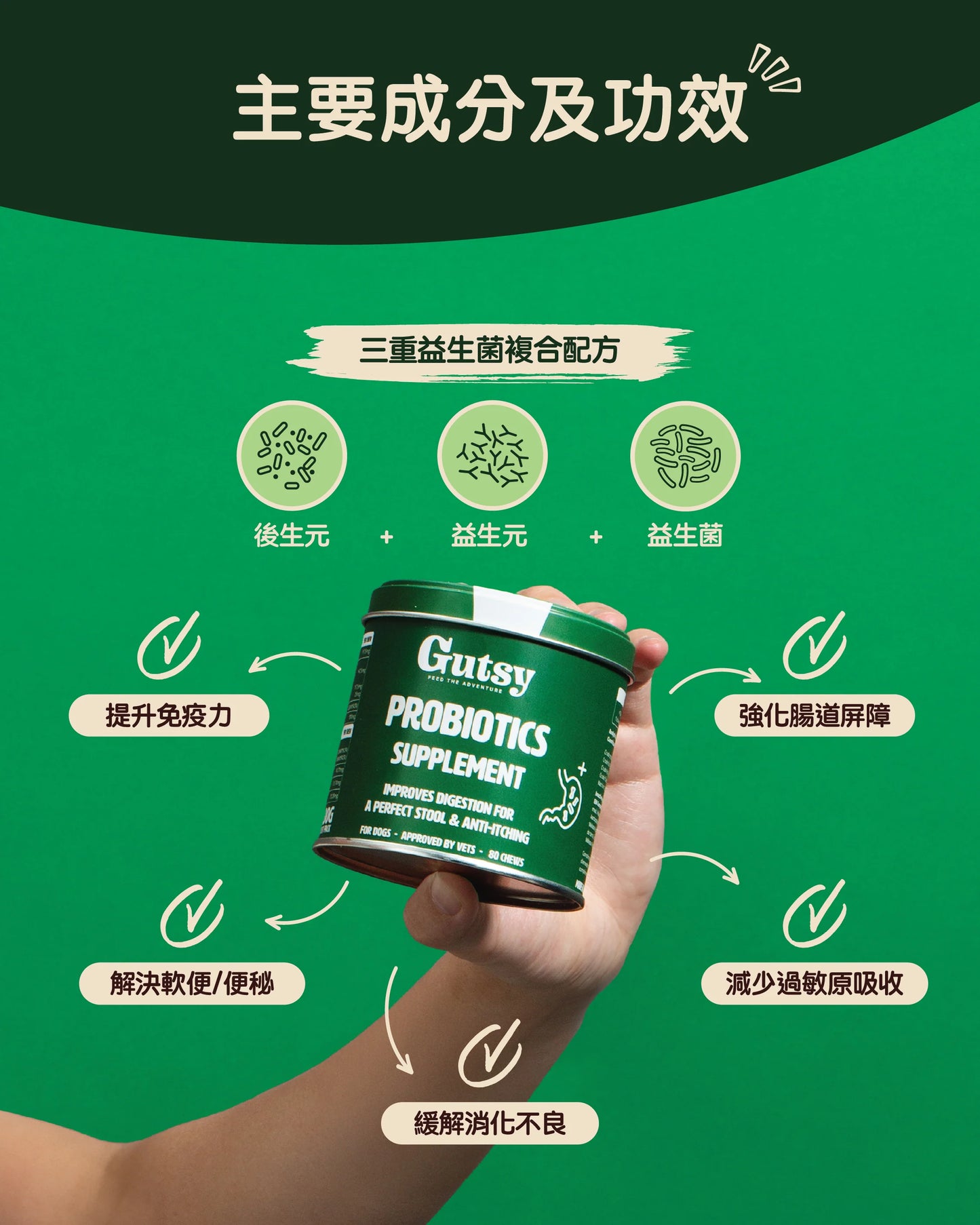 Gutsy Probiotics Supplements 益生菌破壞健康咀嚼軟粒（80 咀嚼） 