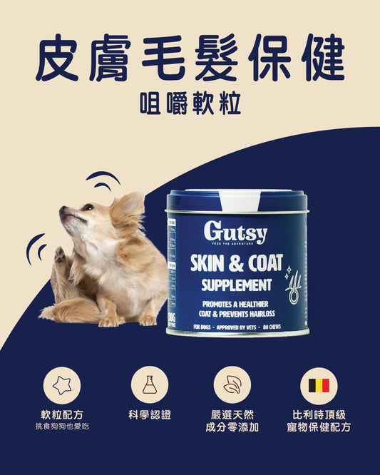 Gutsy Skin &amp; Coat Supplements 皮膚和毛髮健康咀嚼軟粒（80 咀嚼）